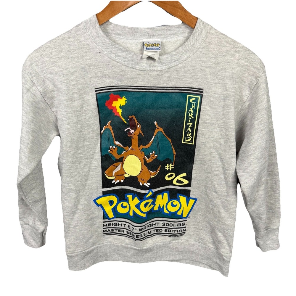 Vtg 90s 1999 Pokémon Charizard Fire Sweatshirt Crewneck‎ Mens Small Gray